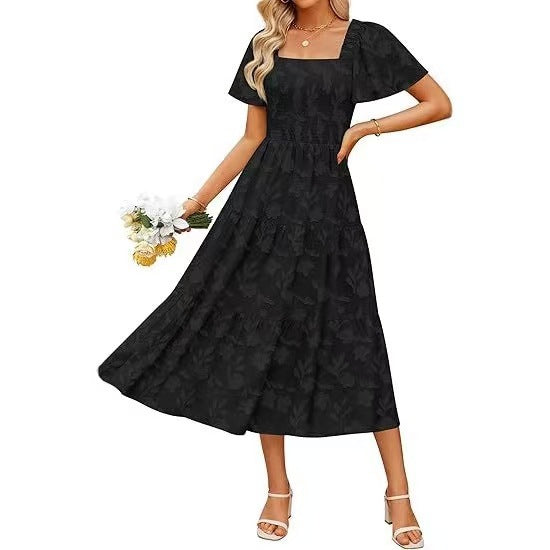 Damen Midi-Kleid mit strukturiertem Oberteil und voluminösen Ärmeln Stalluxe