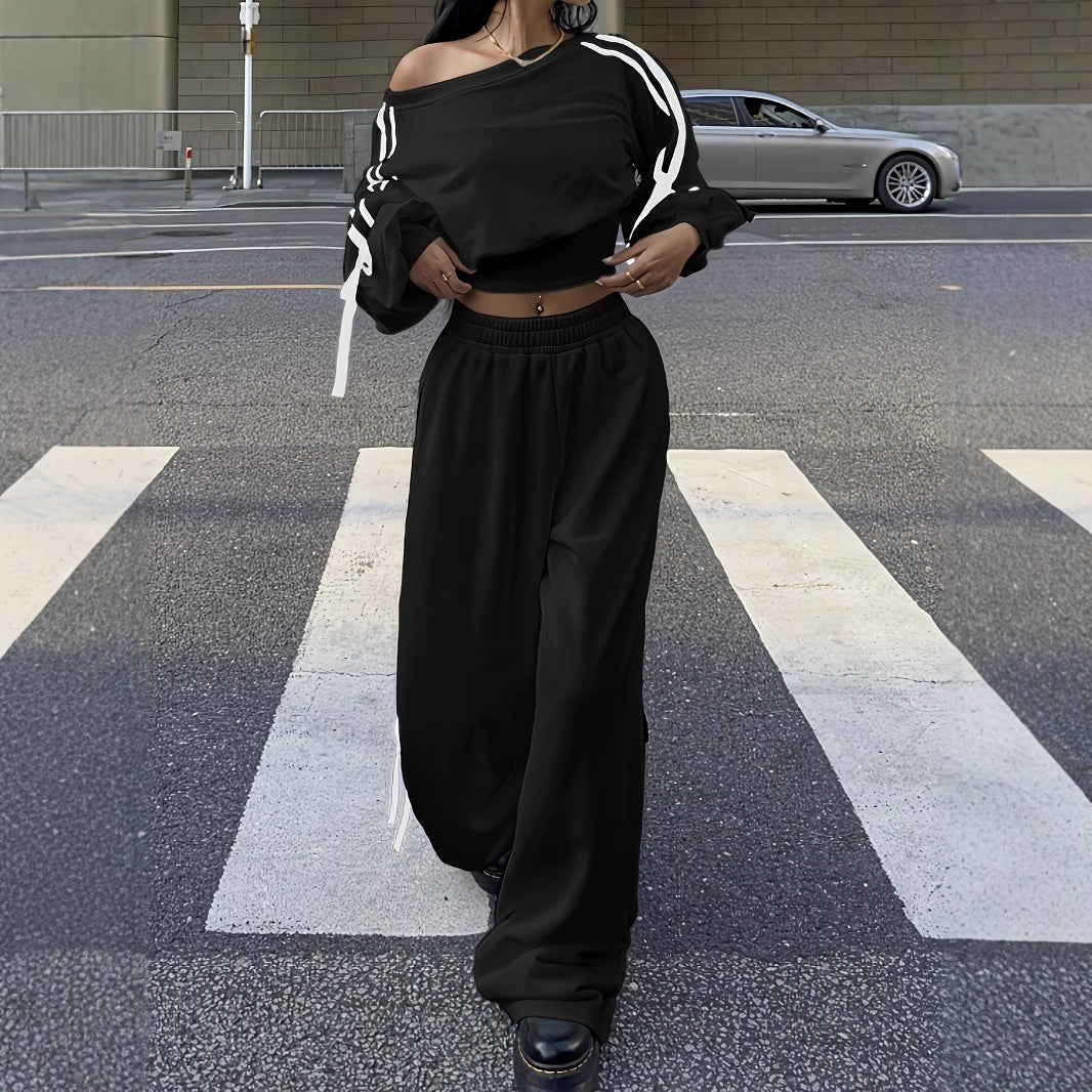 Damen weite Sporthose mit seitlichen Streifen und Falten Stalluxe