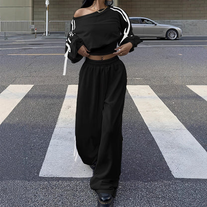 Damen weite Sporthose mit seitlichen Streifen und Falten Stalluxe