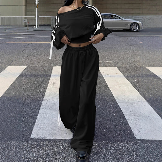 Damen weite Sporthose mit seitlichen Streifen und Falten Stalluxe
