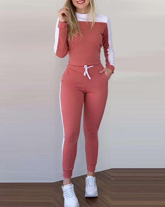 Damen sportliches Freizeit-Set mit langärmligem Oberteil und Jogginghose Stalluxe