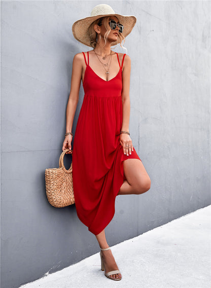 Damen lässiges Sommerkleid mit Spaghettiträgern und voluminösem Schnitt Stalluxe