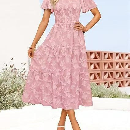 Damen Midi-Kleid mit strukturiertem Oberteil und voluminösen Ärmeln Stalluxe