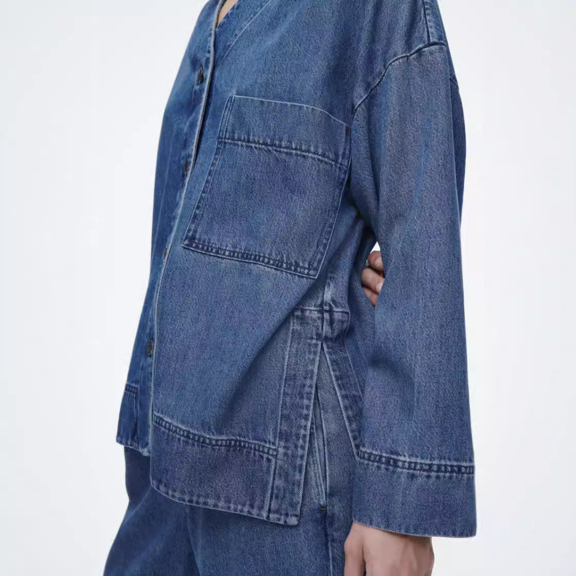 Damen lässiges Denim-Jacket-Hosen-Set mit Übergrößen Stalluxe