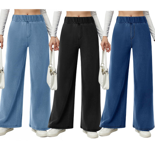 Damen weite Jeanshose mit Elastikbund und seitlichen Taschen Stalluxe