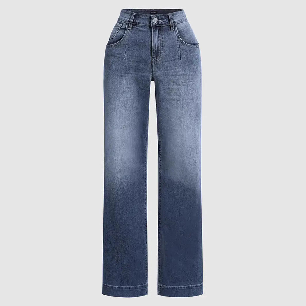 Damen Weit geschnittene Denim-Hose mit hohem Bund und modernem Design Stalluxe