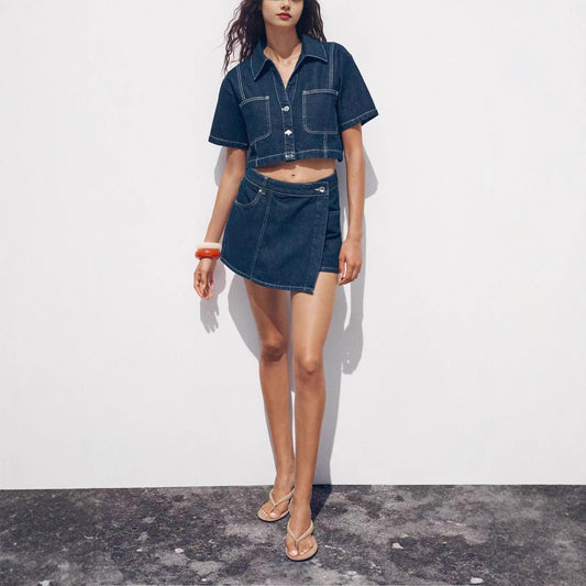 Damen Denim-Cropjacke mit aufgesetzten Taschen Stalluxe