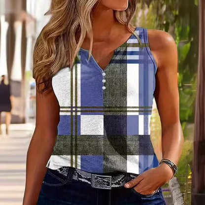 Damen Stylisches Karierter Button-Up Tanktop Stalluxe