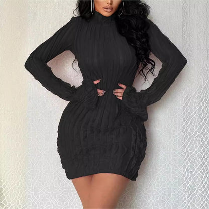 Damen figurbetontes Rippkleid mit langen Ärmeln und Stehkragen Stalluxe