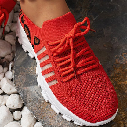 Damen Sportliche Sneaker mit luftiger Mesh-Oberfläche und trendigem Leopardenmuster Stalluxe