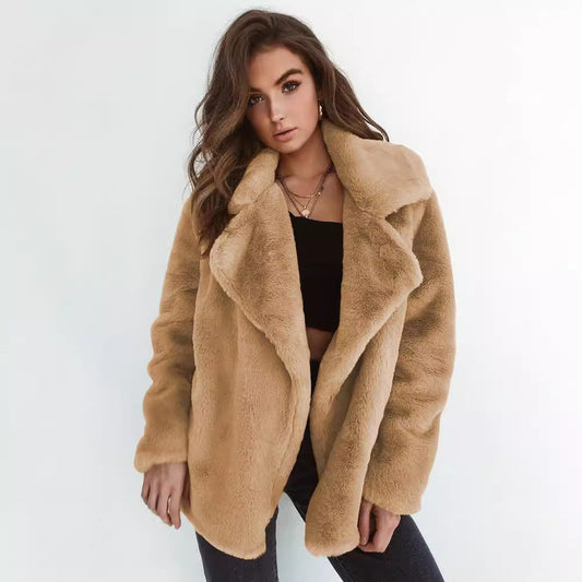 Damen kuscheliger Fleece-Mantel mit klassischem Reverskragen Stalluxe