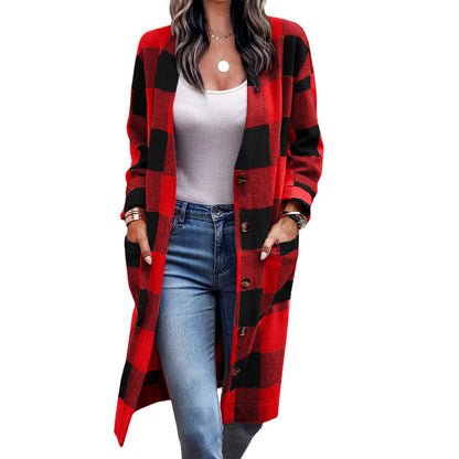 Damen Checkered Cardigan im lässigen Oversized-Stil mit praktischen Taschen Stalluxe