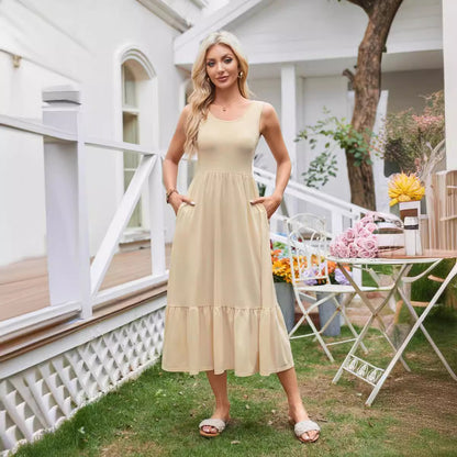 Damen Maxikleid mit praktischen Taschen und fließendem Rock Stalluxe
