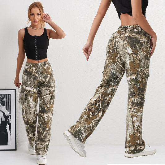 Damen Cargohose im modischen Camouflage-Design mit seitlichen Taschen und elastischem Bund Stalluxe