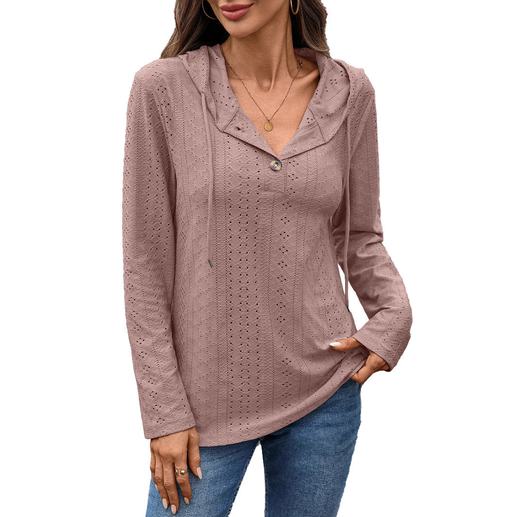 Damen Blusenshirt mit feinem Lochmuster und Kapuze Stalluxe