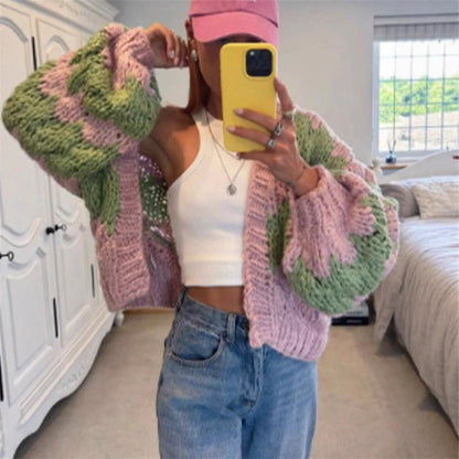 Damen grob gestrickter Cardigan mit Zickzackmuster Stalluxe