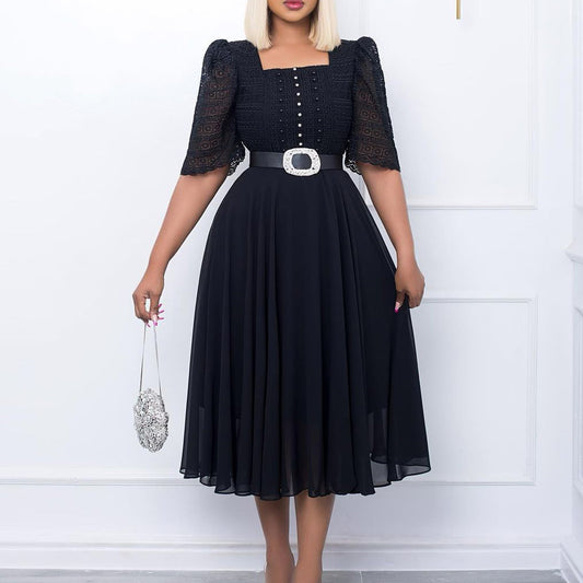 Damen Maxikleid mit Rüschenärmeln und dekorativem Taillengürtel Stalluxe
