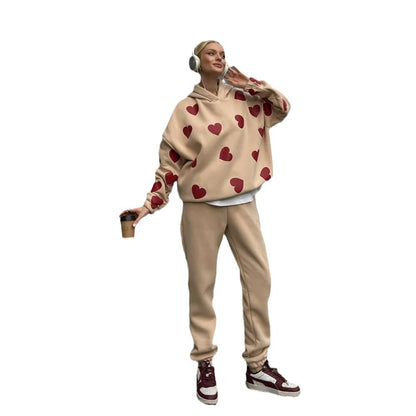 Damen Hoodie mit Herzmotiven und bequemen Schnitt Stalluxe