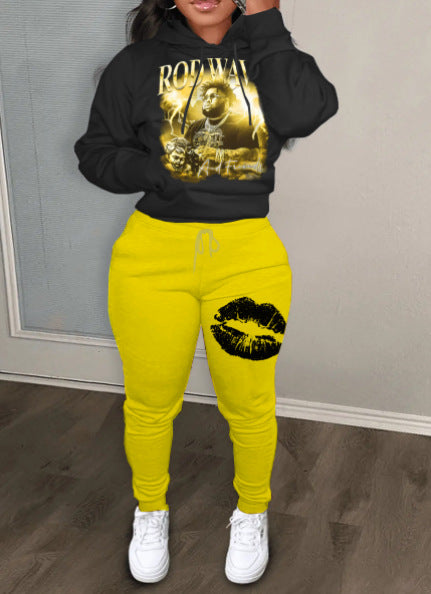 Damen Sportliches Hoodie- und Jogginghose-Set mit auffälligem Lippenmotiv Stalluxe