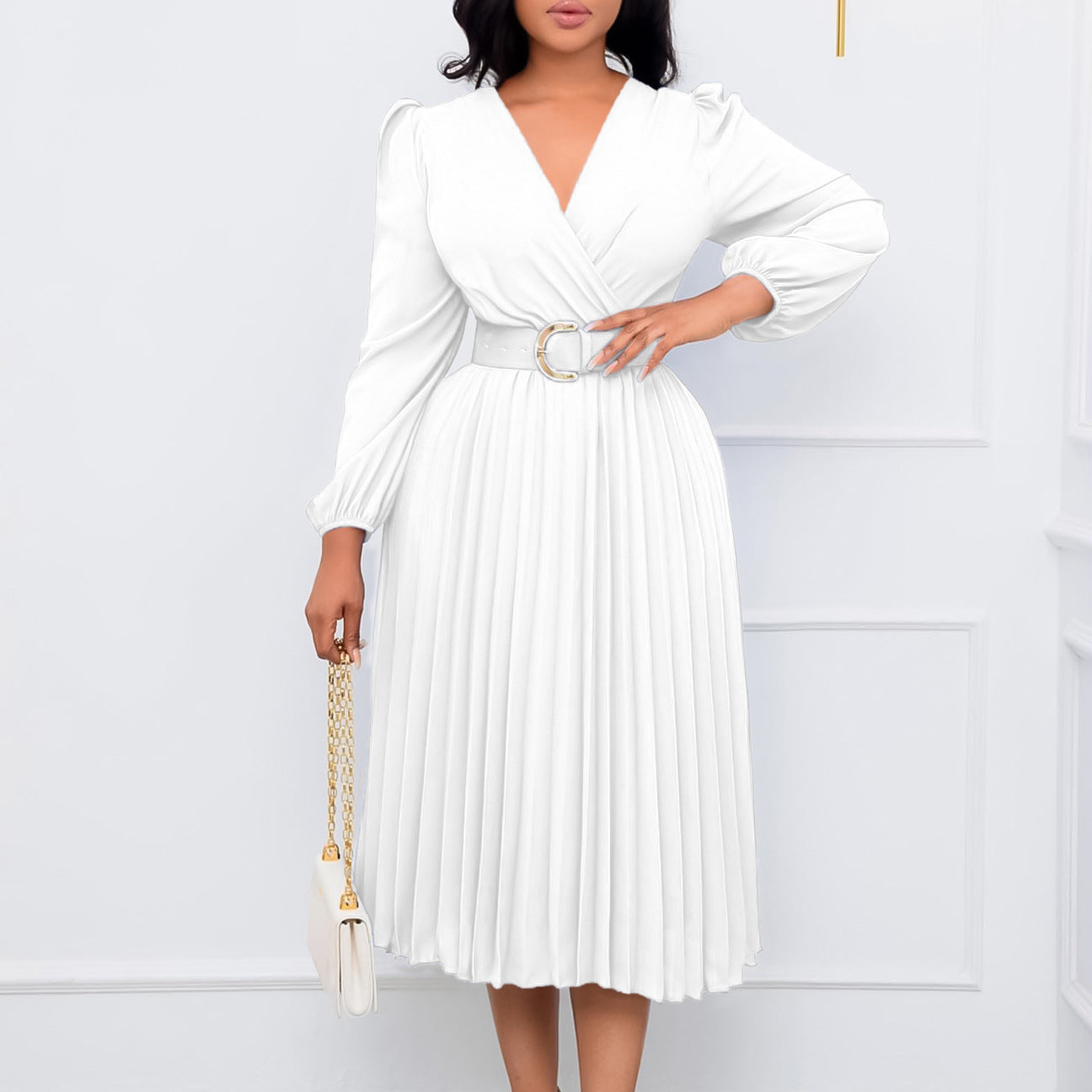 Damen Wickelkleid mit eleganten Falten und tailliertem Gürtel Stalluxe