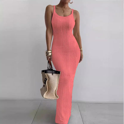Damen Elegantes Maxikleid mit Rippstruktur und schmalen Trägern Stalluxe