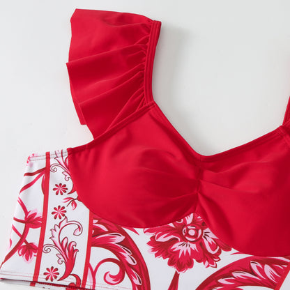 Damen Badeanzug-Set mit elegantem Rüschenschnitt und floralem Design Stalluxe