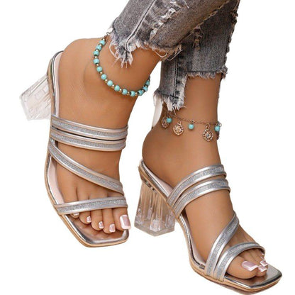 Damen elegante Blockabsatz-Sandaletten mit glitzernden Riemen Stalluxe