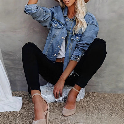 Damen lässige Denim-Jacke mit fransigen Details Stalluxe