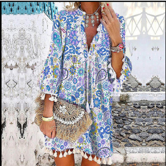Damen Tunika-Kleid mit verspieltem Paisleymuster und elastischen Ärmeln Stalluxe