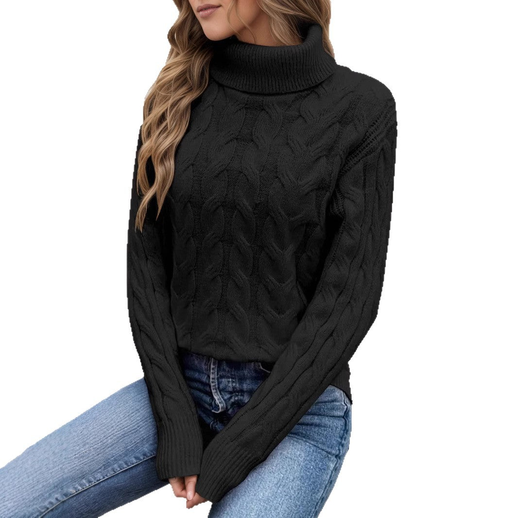 Damen Strickpullover mit hohem Kragen und Kabelmuster Stalluxe