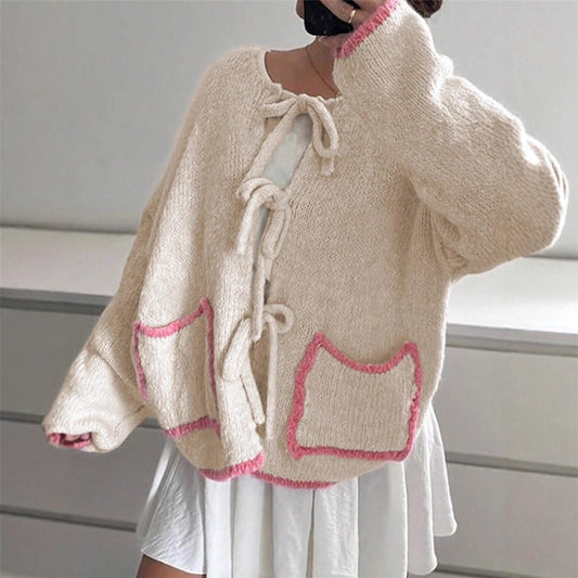 Damen lässige Strickjacke mit einzigartigem Bindungsdetail und großen Taschen Stalluxe