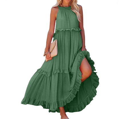 Damen Luftiges Maxikleid mit Rüschendetails und hoher Taille Stalluxe
