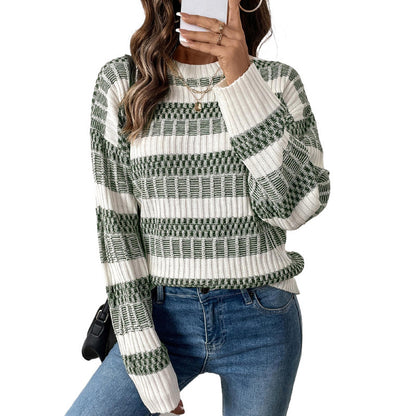 Damen lässiger Strickpullover mit gestreiftem Muster und weitem Schnitt Stalluxe