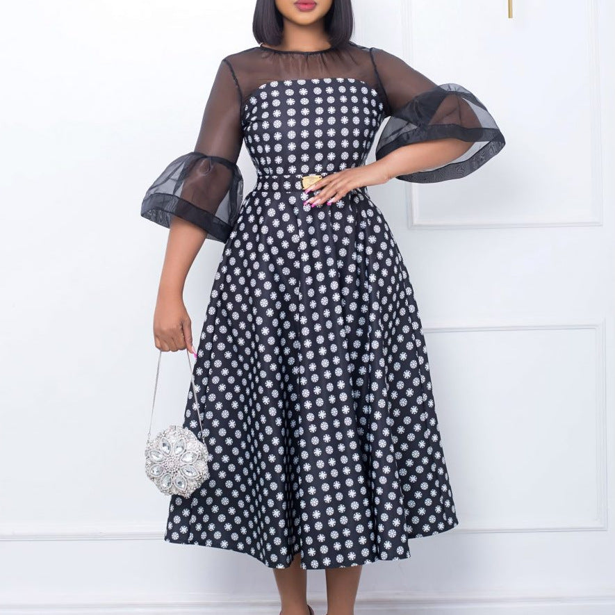 Damen Blumenkleid mit transparenten Ärmeln Stalluxe