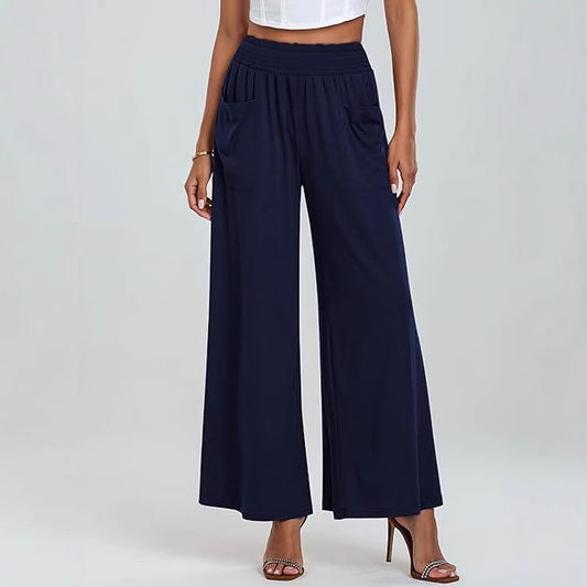 Damen Weit geschnittene Palazzo-Hose mit elastischem Bund und praktischen Taschen Stalluxe