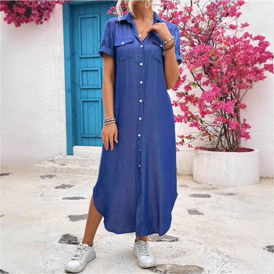 Damen Denim Hemdkleid mit Knopfdetails und seitlichem Schlitz Stalluxe
