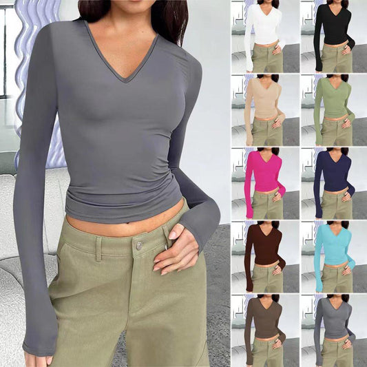 Damen Langarmshirt mit V-Ausschnitt und figurbetonendem Schnitt Stalluxe