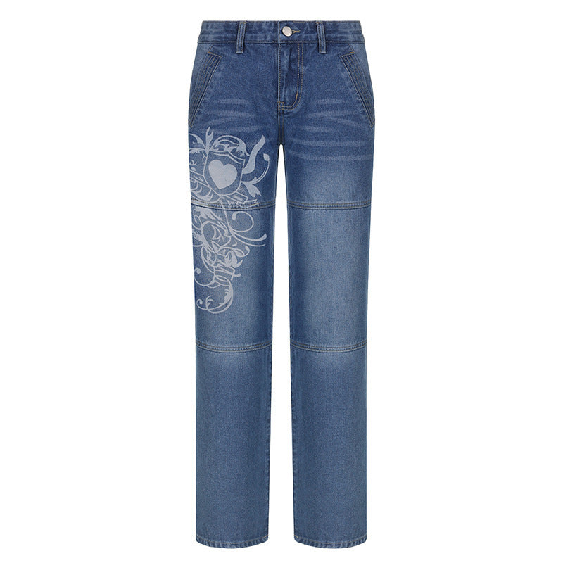 Damen Weite Jeans mit kunstvollem Stickdesign Stalluxe