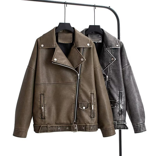 Damen Lässige Bikerjacke aus robustem Denim mit kontrastierenden Nähten und praktischen Taschen Stalluxe