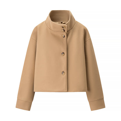 Damen trendige cropped Übergangsjacke mit elegantem Stehkragen und praktischen Knopfdetails Stalluxe