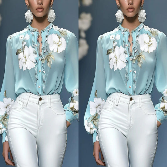 Damen Bluse mit floralem Design und Rüschen Stalluxe