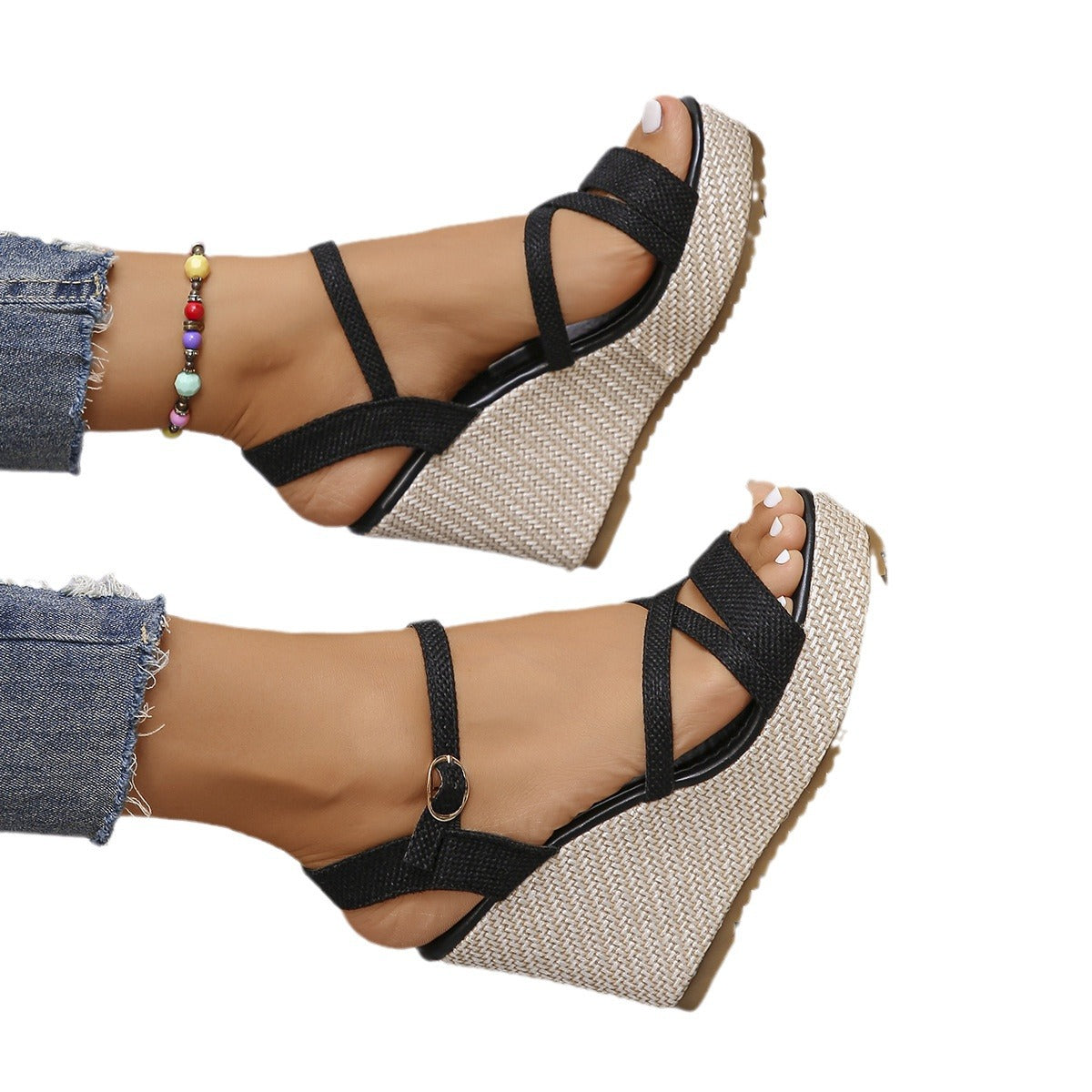 Damen Wedge-Sandalen mit verstellbarem Riemen und rutschfester Sohle Stalluxe