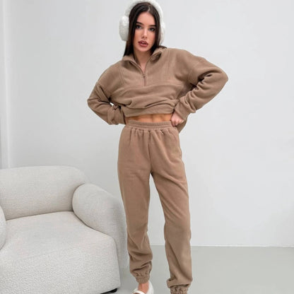 Damen Fleece Freizeitanzug mit Reißverschluss und elastischem Bund Stalluxe
