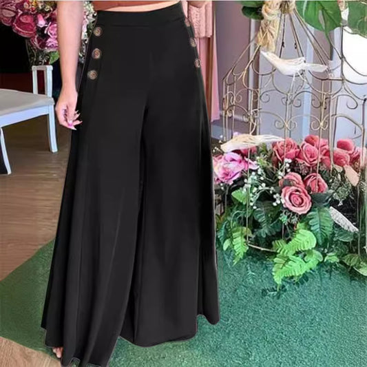 Damen weite Culotte-Hose mit stilvollen Knöpfen Stalluxe