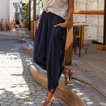 Damen bequeme und stylische Haremshose mit seitlichen Taschen Stalluxe
