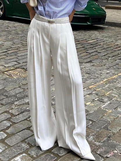 Damen weite Plissee-Hose mit hohem Bund Stalluxe