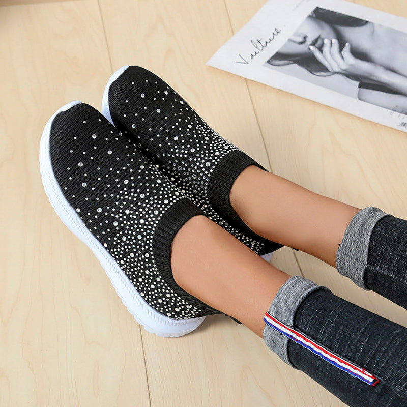 Damen Sportliche Slip-On Sneakers mit funkelnden Strassapplikationen Stalluxe