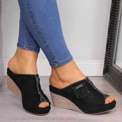 Damen Plateau-Sandalen im Denim-Look Stalluxe