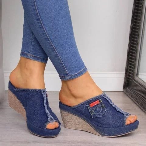 Damen Plateau-Sandalen im Denim-Look Stalluxe
