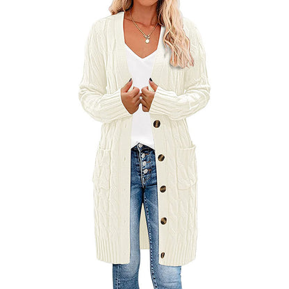Damen Langer Strickcardigan mit Zopfdesign und praktischen Taschen Stalluxe